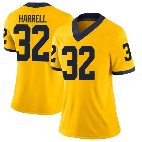 Jaylen Harrell Michigan Wolverines Women's NCAA #32 Maize Limited Brand Jordan College Stitched Football Jersey YZW7754QB